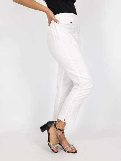 Pantaloni Estivi Donna Misto Lino Vita Alta Con Elastico