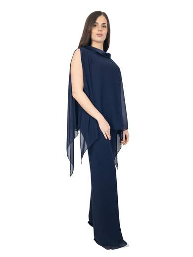 Completo Donna in Chiffon con Casacca Effetto Mantella e Pantalone Elegante