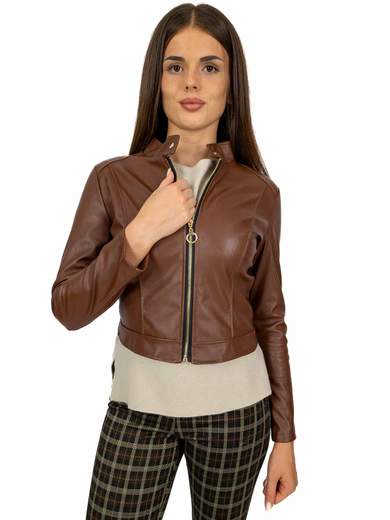 STRABELLO Giubbino Ecopelle Donna Corto Con Zip E Collo Alla Coreana