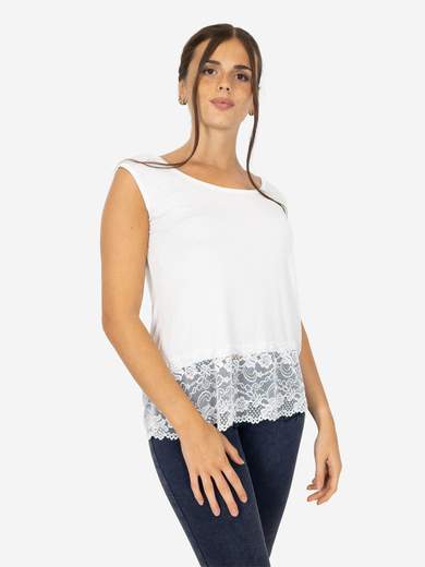 STRABELLO Canotta Donna Spalla Larga con Bordo in Pizzo Oversize CAN-06