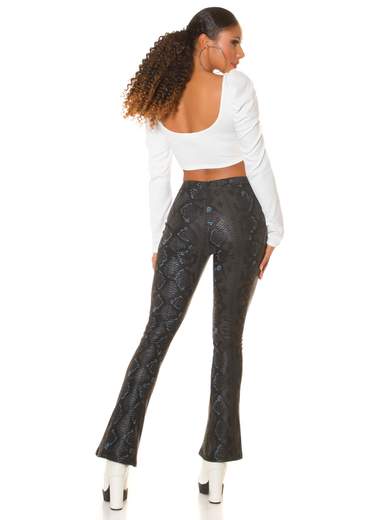 High-Waisted Bootcut Faux Leather Snake Print Pants