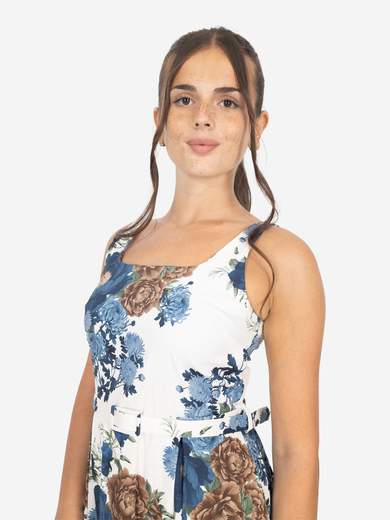 Flared Floral Dress with Belt Made in Italy