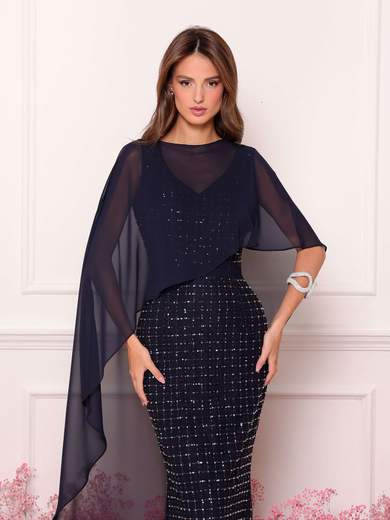 BIANCA BRANDI Abito da cerimonia lungo con mantella in chiffon e dettagli luminosi 29349