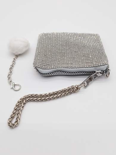 Silver Mini Pochette with Rhinestones Coin Purse and Document Holder V6064-argento