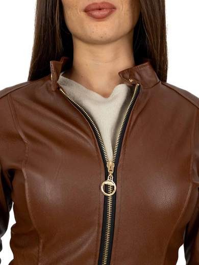 STRABELLO Giubbino Ecopelle Donna Corto Con Zip E Collo Alla Coreana