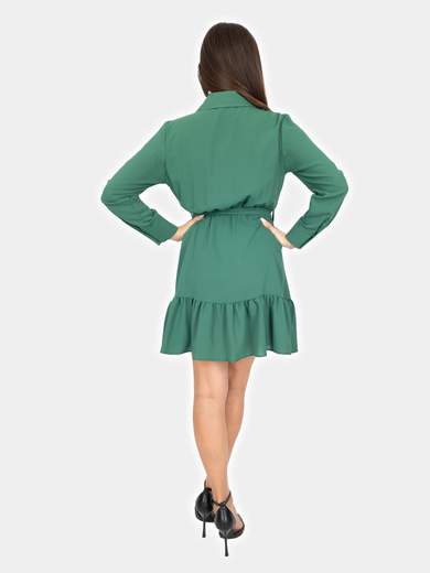 Bucle Vestito Corto A Camicia Fondo Con Balze Donna Manica Lunga
