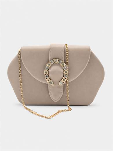 Elegant Beige Ceremony Clutch Bag with Jewel Buckle