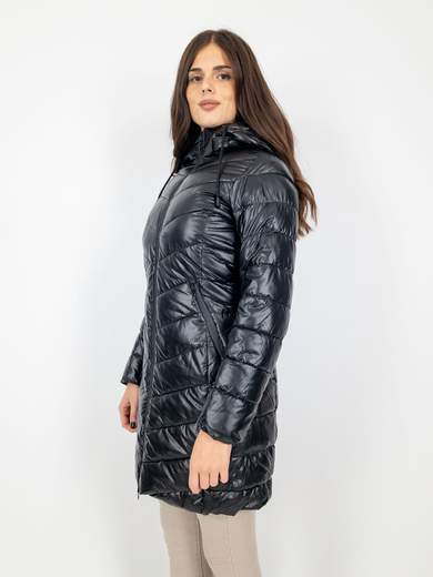 Piumino Lungo Al Ginocchio Donna Con Cappuccio Staccabile