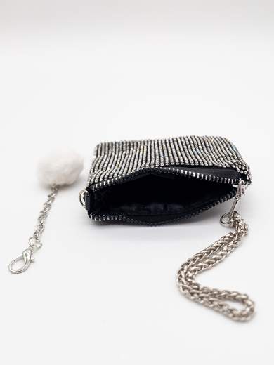 Mini Pochette Nero con Strass Porta Monete e Documenti V6064-NERO