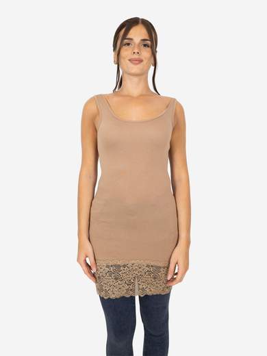 Canotta Donna Lunga Con Pizzo In Fondo Basic Per Leggings Slim Fit