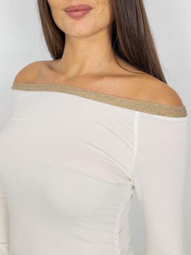 Maglia Scollo A Barchetta Lunga Donna Spalle Scoperte Aderente