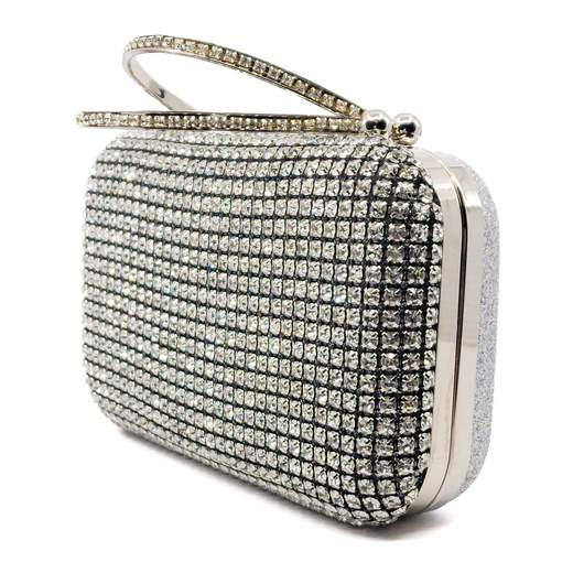 Coo & Coo Fashion Pochette Cerimonia Argento A Mano E Tracolla Con Glitter E Strass