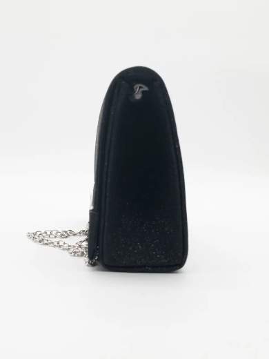 Black Glittered Clutch Bag with Shoulder Strap – Elegant and Compact