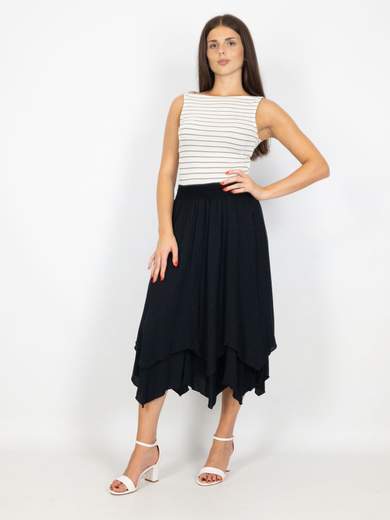 Gonna Midi Estiva In Viscosa Asimmetrica Con Elastico In Vita