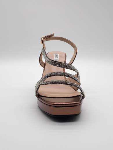 Brown Jewel Ceremony Sandals with Chunky Heel and Silver Rhinestones