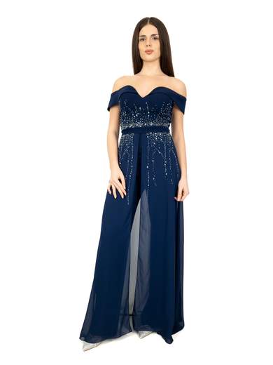 JEAN CRYÒ Tuta Cerimonia Elegante Jumpsuit Scollo Omerale e Gonna Lunga in Chiffon