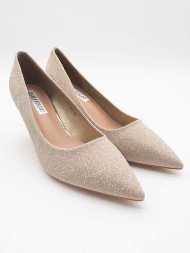 Gold glitter pumps with 7.5 cm hourglass mid-heel