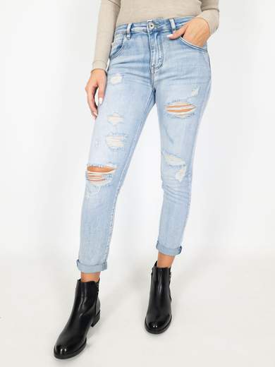 3D Denim Jeans Strappati Donna Elasticizzati Chiari Slim Fit