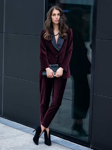 NORMEET Tailleur Donna Elegante in Velluto Giacca e Pantaloni per Matrimonio