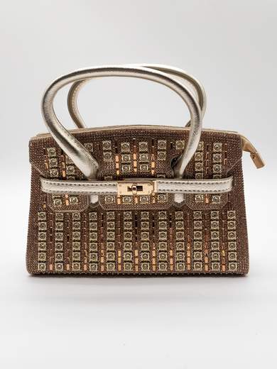 Gold Evening Bag with Rhinestones and Chain Shoulder Strap