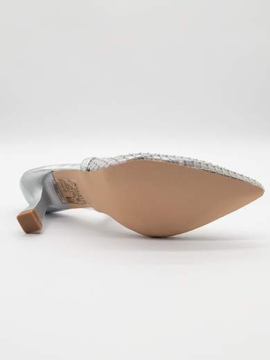 Slingback Argento a Rete con Strass e Tacco a Clessidra 7,5 cm