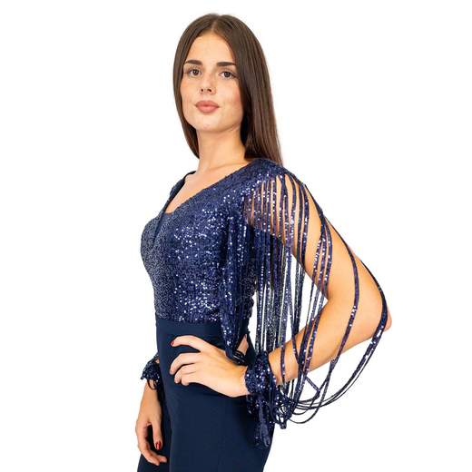 Tuta Elegante Donna Jumpsuit Cerimonia con Paillettes e Stola