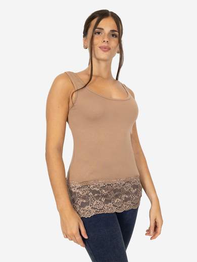 Canotta Donna Slim Fit con Pizzo in Fondo – Modello Corto Elasticizzato