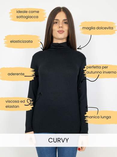 MADE IN ITALY Women’s Curvy Turtleneck Stretch Viscose Long Sleeve Top A99030-1001