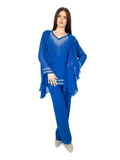 Completo Pantalone Elegante Donna Cerimonia Taglie Forti 3 pezzi