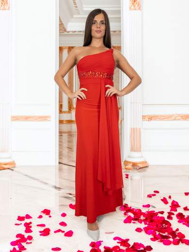 STRABELLO CERIMONIA Abito da cerimonia lungo monospalla elegante con pietre luccicanti 618E