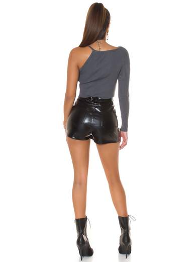 Top crop donna sexy a costine con manica lunga e spallina sottile