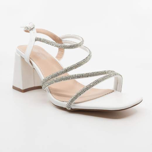 CHIARA FOSCARI Scarpe da Cerimonia Donna Bianche con Strass Argento e Tacco Largo