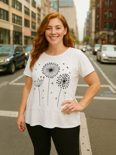 Curvy Girl Curvy T-shirt with floral print and rhinestones – Georgette hem 33232-S1