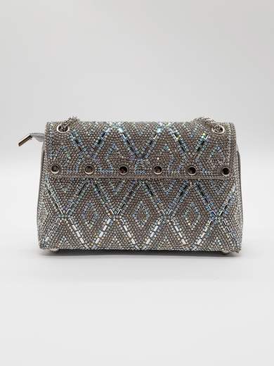 Sparkling Silver Evening Bag with Rhinestones