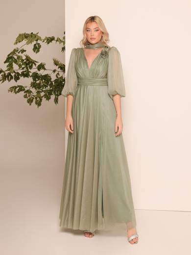 Bianca Brandi Curvy Abito Lungo Curvy da Cerimonia Glitterato con Spacco e Stola 29755m