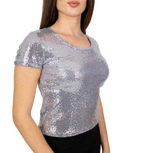 RINASCIMENTO Top Sottogiacca Donna Elegante con Finte Paillettes Manica Corta