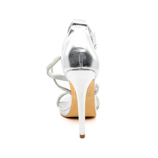 Sandali Gioiello Donna Argento con Tacco a Spillo e Plateau