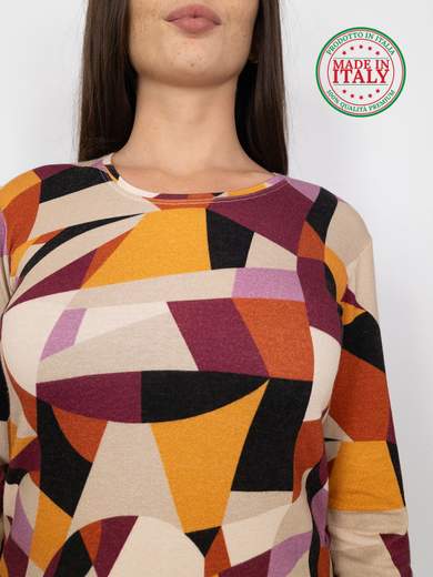 Maglia Donna Manica Lunga In Viscosa Con Fantasia Geometrica