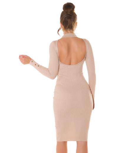 Abito Midi In Maglia A Costine Con Scollatura Sulla Schiena
