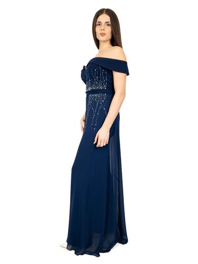 Tuta da Cerimonia Elegante Scollo Omerale con Strass e Gonna in Chiffon