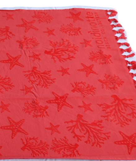 Noidinotte Telo mare jacquard in spugna di cotone , disegno marino con stelle e coralli, Melone