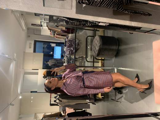 Abito Blu Arancio In Raso Corto Stampa Geometrica Kartika