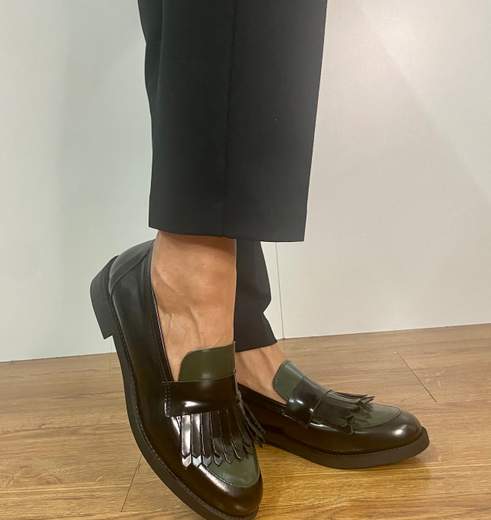 Mocassino Nero E Verde Vera Pelle Sophie Matiè