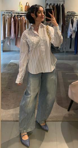 Camicia Over A Righe Con Tasca E Swarosky Kiki Six