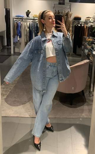 Camicia Over Jeans Con Strass Much Money