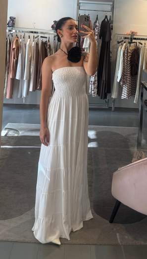 Abito Bianco A Balze Con Corpetto Arricciato Fashion Bucle
