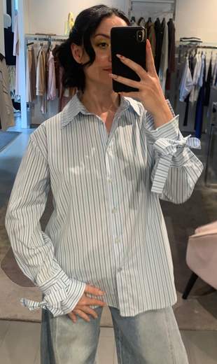 Camicia A Righe Azzurra Con Lacci Saiph