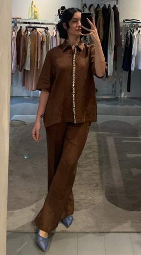 Camicia Manica Corta Lino Con Applicazioni Riva Tricot