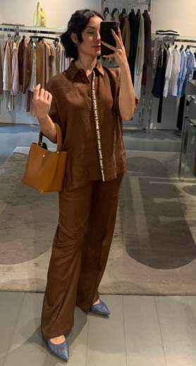 Pantaloni Larghi In Lino Riva Tricot