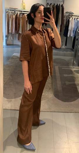 Pantaloni Larghi In Lino Riva Tricot